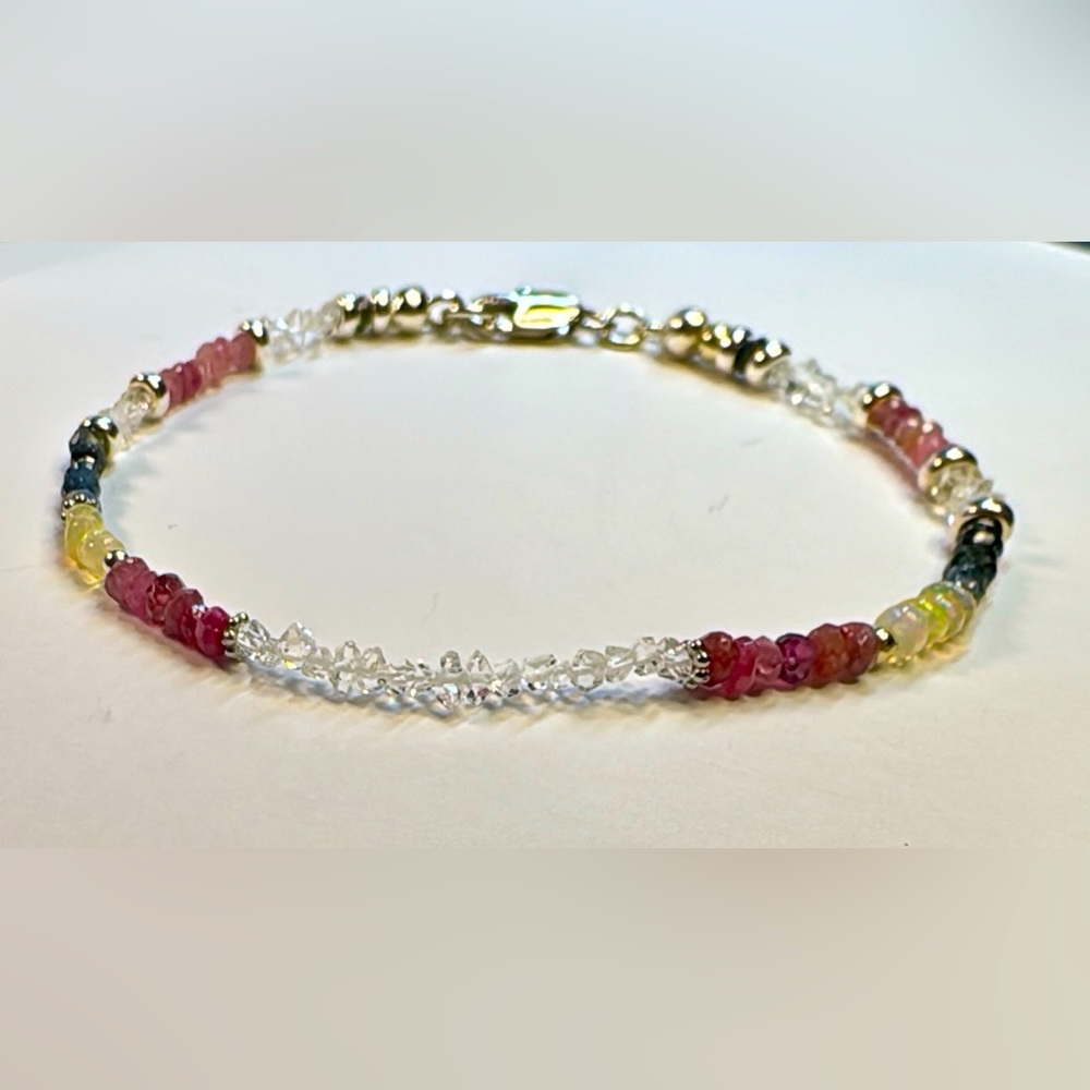 Herkimer Diamond, Multi Sapphire, Welo Opal Bracelet, in Sterling Silver